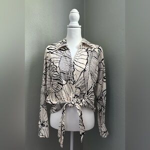 Rachel Zoe Black and White Long Sleeve Tie Front Blouse